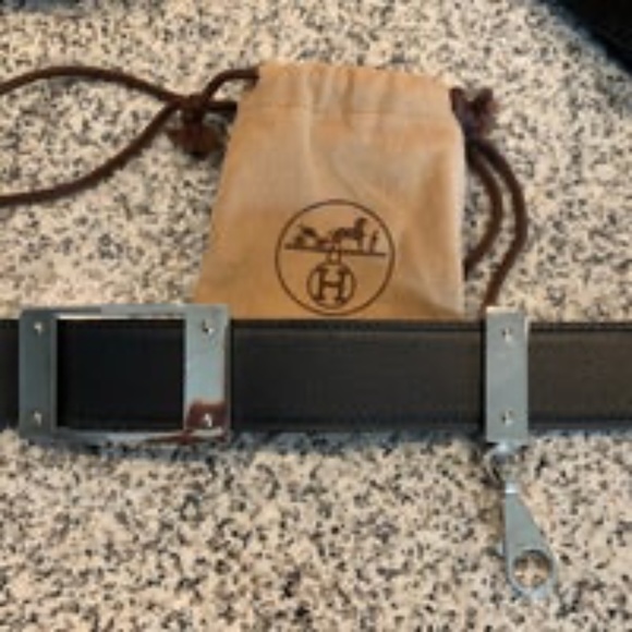 Authentic Hermes black and white Belt w/ keychain main image 13